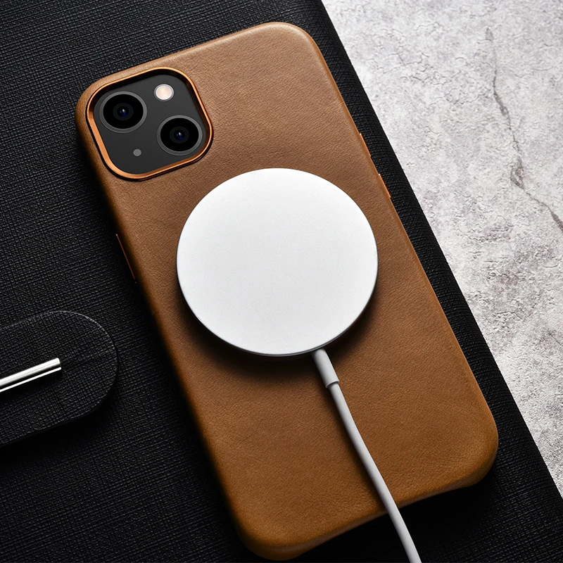 2021 New Cellphone Protective Case Genuine Leather Mobile Phone Back Cover Case for iPhone 13 Mini