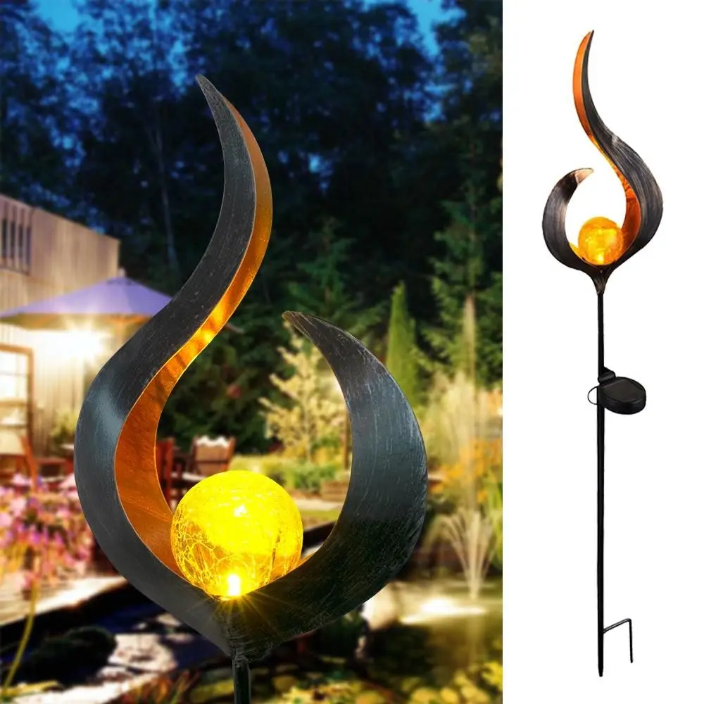 
Warm White LED Crackle Glass Globe Metal Stake Lights Waterproof Garden Solar Lights 