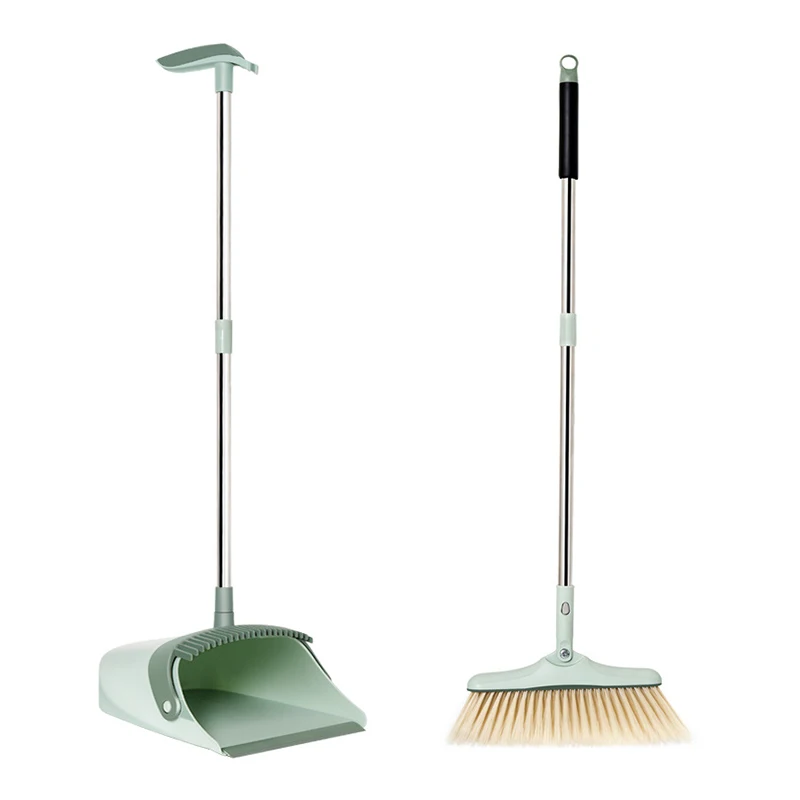 
Amazon Hot Seller Household Nordic Style Convenient Durable Soft Plastic Upright Broom And Dustpan 