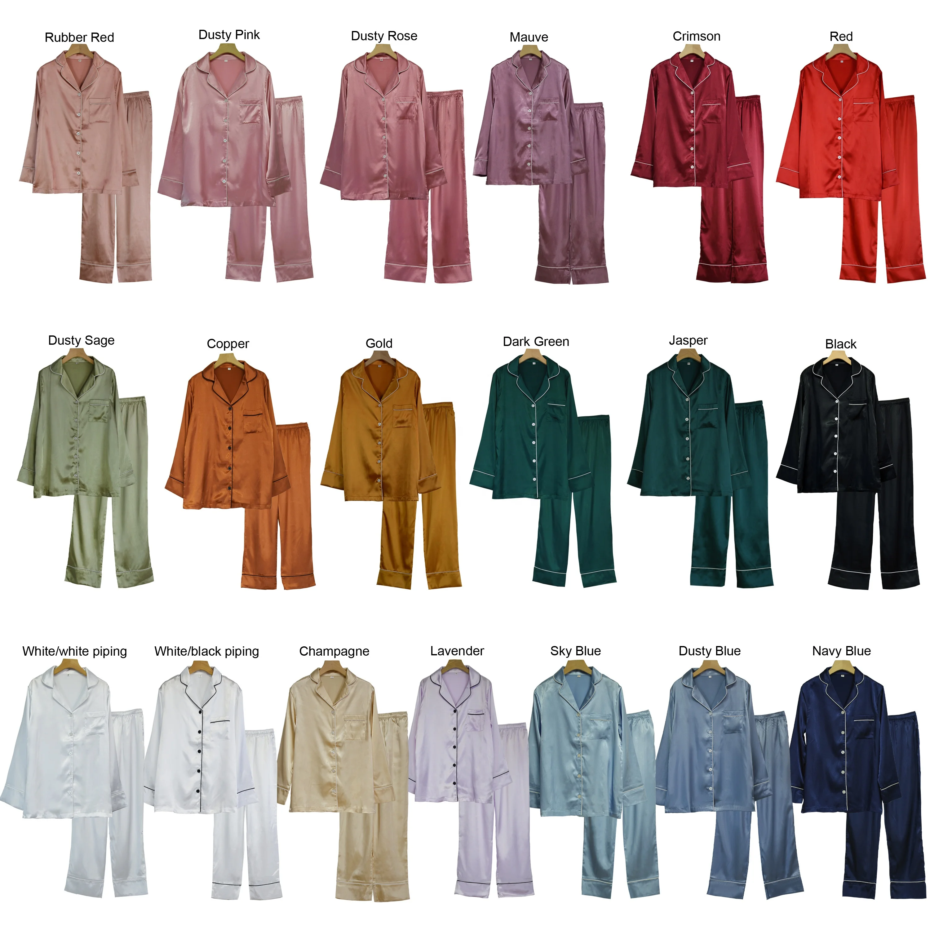 High quality and 135 colors satin silk pyjamas and women pajamas