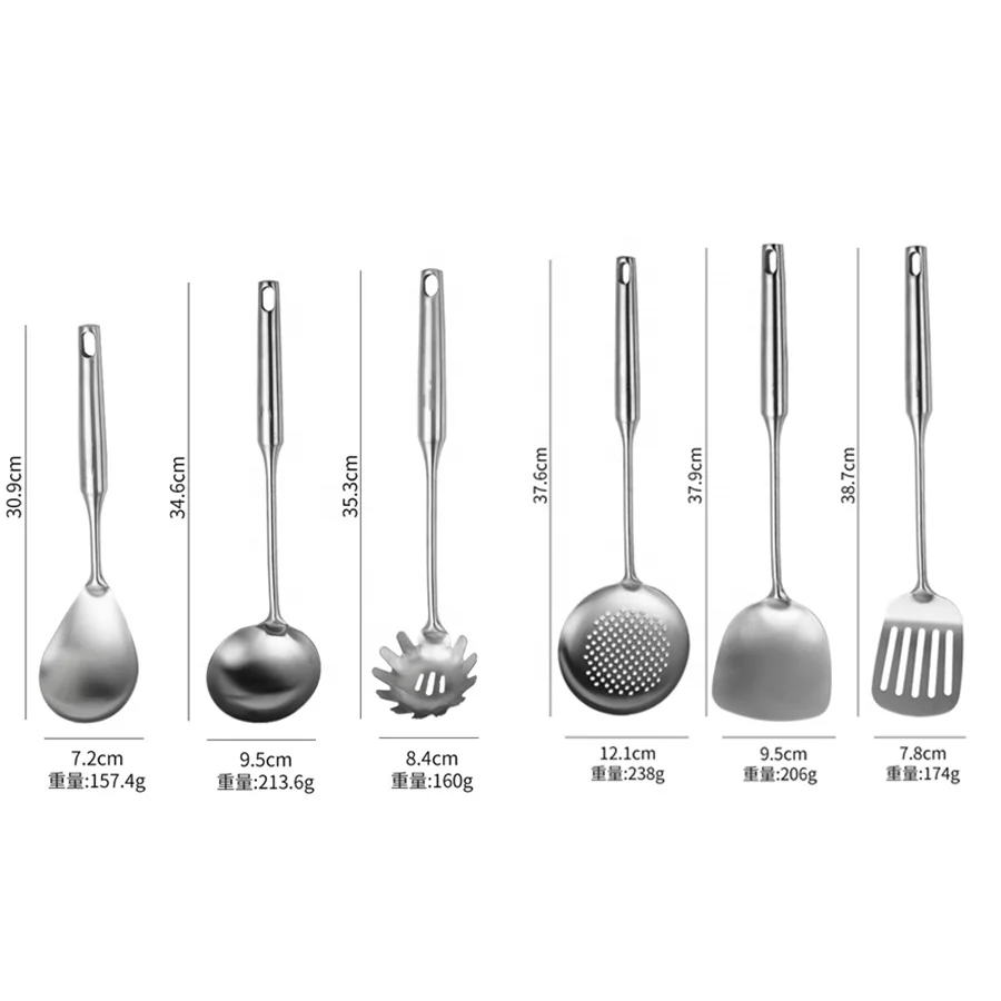 6pcs-18 8 cooking tool sets Includes Skimmer, Rice Spoon Soup spoon,Turner, Slotted Spatula and Spaghetti Server