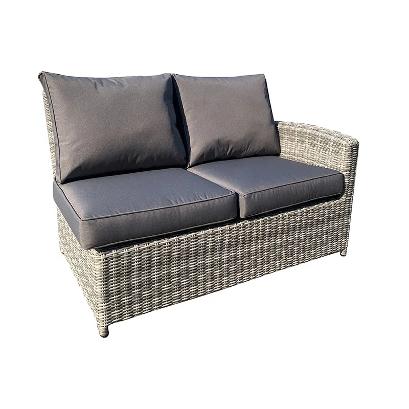 Dark Grey Luxury Rattan Patio Outdoor Furniture Garden Sets 7 Seat Lounge Sofa Set With Square Fire pit Low Dining Table