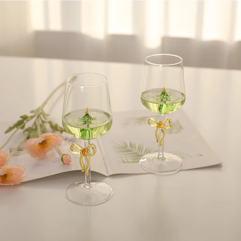 wholesale 3D Christmas tree Goblet Party wine Glass cup For Drinking Juice Wine Mixed Drinks Sparkling wine champagne glasses