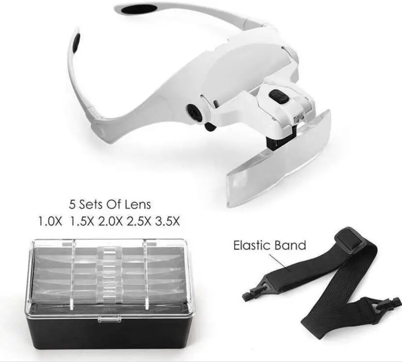 1.0X 1.5X 2.0X 2.5X 3.5X Adjustable 5 Lens Loupe LED Light Headband Magnifier Glass LED Magnifying Glasses With Lamp