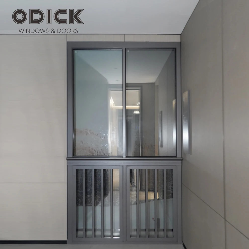 ODICK American aluminum alloy sliding window High security large double tempered glass french windows thermal break custom