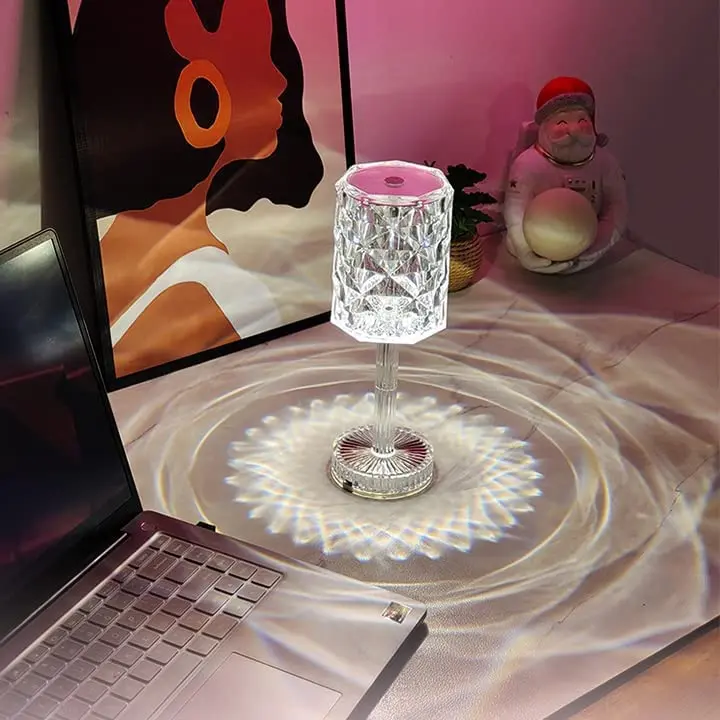 USB перезаряжаемая Роскошная 3D стеклянная розовая настольная прикроватная лампа со светодиодным акриловым кристаллом ночник с сенсорным пультом дистанционного управления