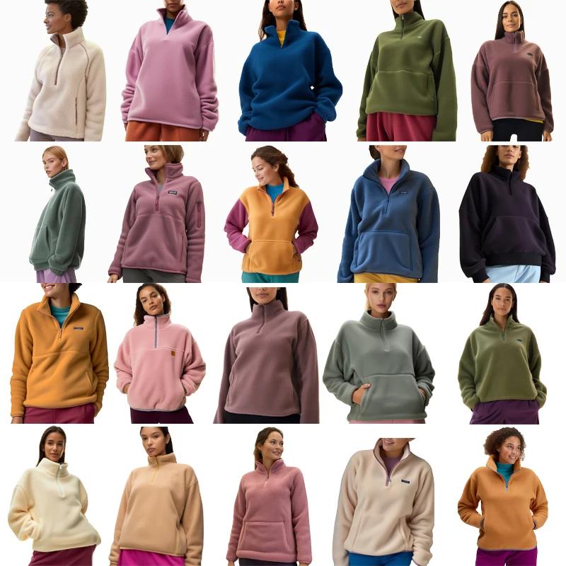 High Quality Polo Fleece Hoodies 1/4 Zip Up Winter Fleece Jacket Sweatshirt Women Coats Jackets