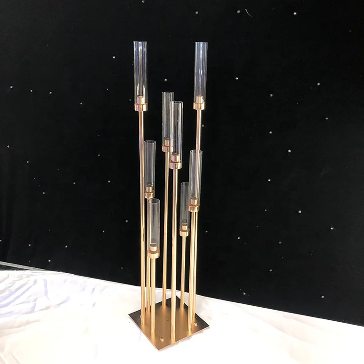 Zhuoyun 8 Arms Glass Candle Stick Wedding Decoration Table Centerpiece Metal Gold Candelabra