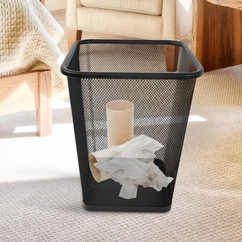 Wastebasket Home Office Metal Wire Mesh Wastepaper Basket Container Outdoor Bathroom Kitchen Garbage Trash Can Waste Bins
