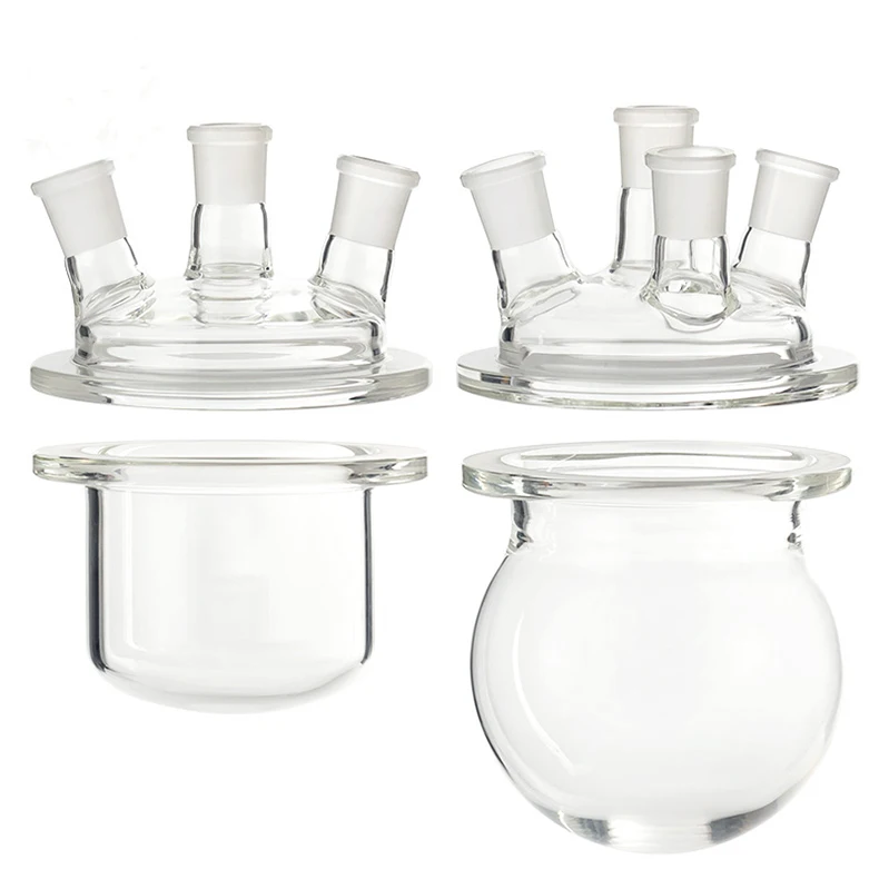 Lab single one layer flat flange open mouth cylinder barrel sphere shape single two 2 neck glass reactor reaction kettle vessel