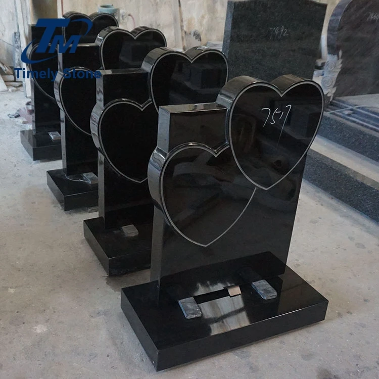 
High Quality Double Angel Double Heart Headstone Monuments With Rose Carving 