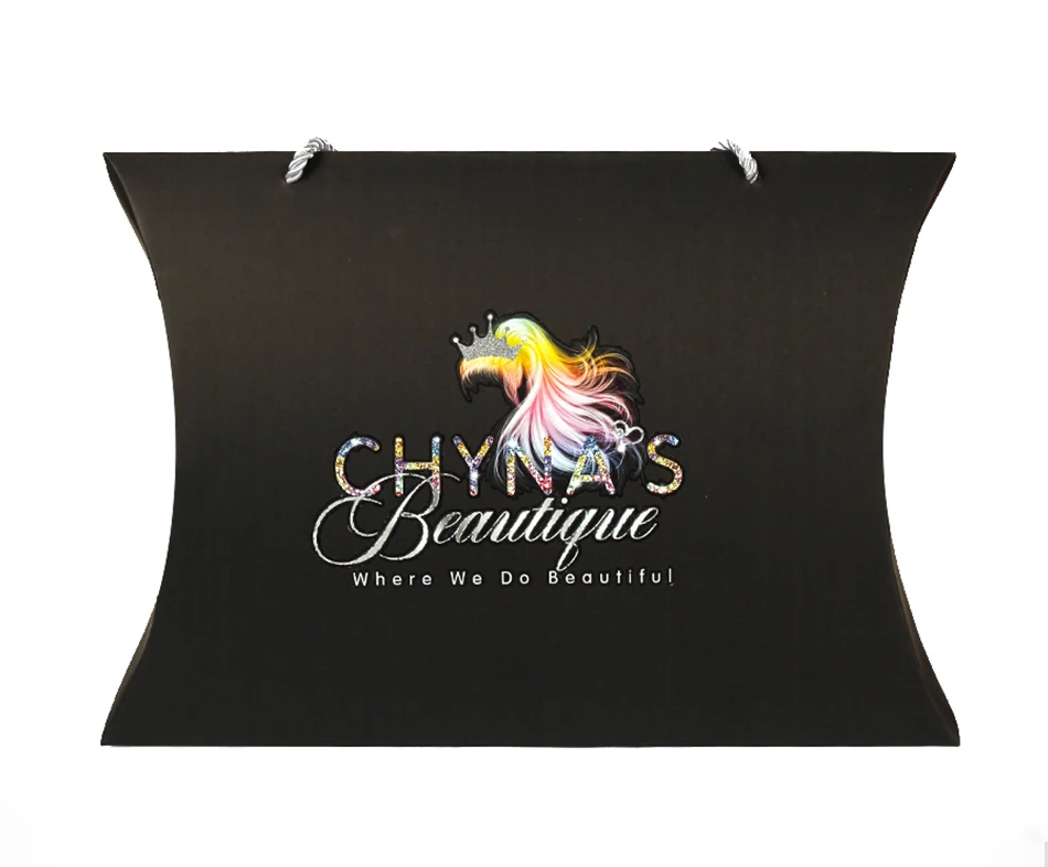 Custom logo paperboard full color hair wig folding pillow packaging box with handle for cosmetic
