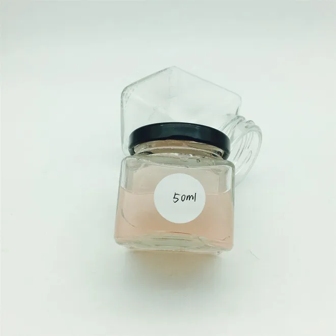 50ml 2oz clear Empty Small Mini Airtight square Glass Jam Honey Baby Food Jar with Black Lid