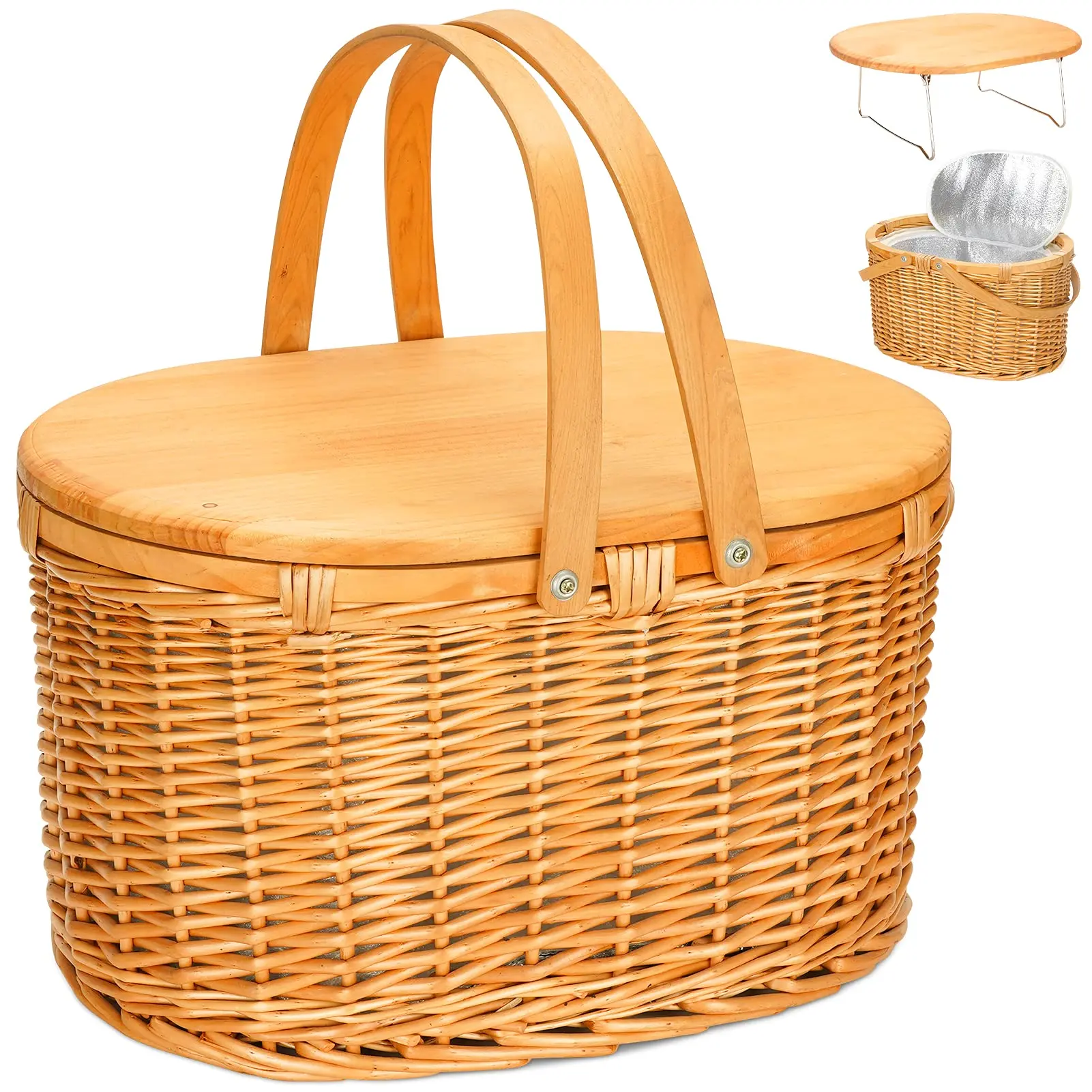 2022 Wholesale handmade rectangular cheap drawer wicker craft cutlery willow picnic storage rattan baskets with cooler wood desk
