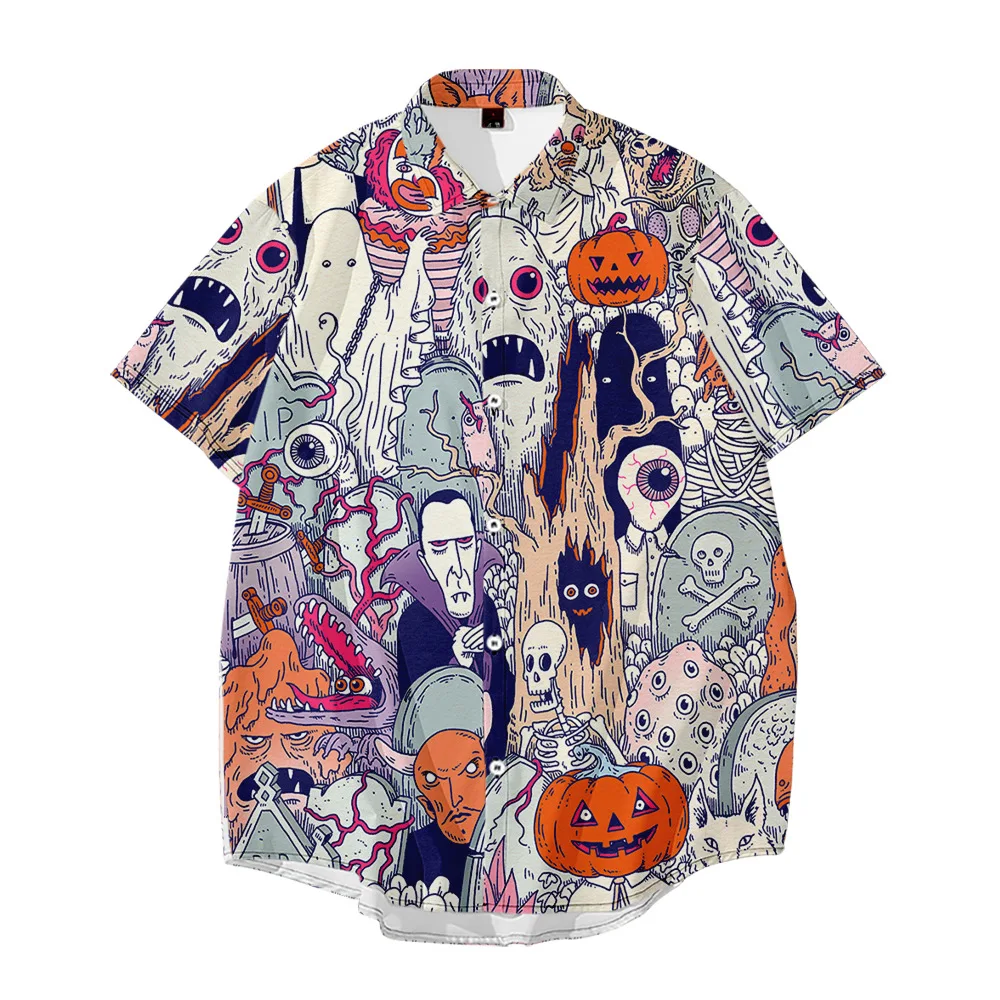Halloween print Summer trend Loose short sleeved shirts for men are trendy