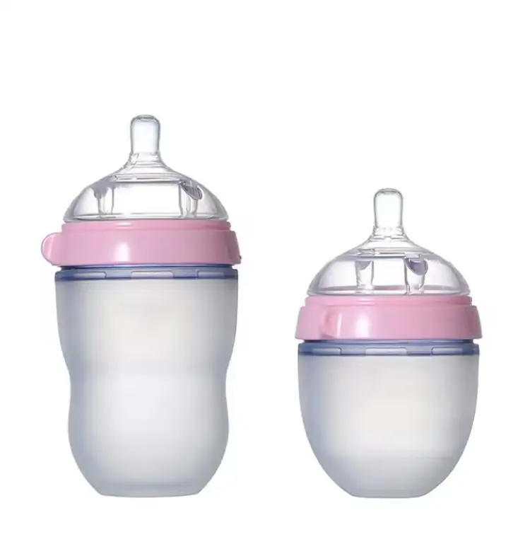 Factory 250ml Food Grade Silicone Wide Neck Milk  Feeding Bottle  Custom Printing BPA Free Baby Feeding Bottles Newborn Baby