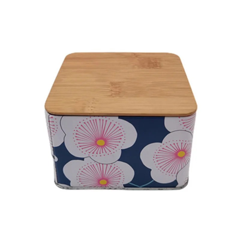 Custom printing food packaging tin box tin container metal tin can with bamboo lid for packing candies chocolate snacks cakes