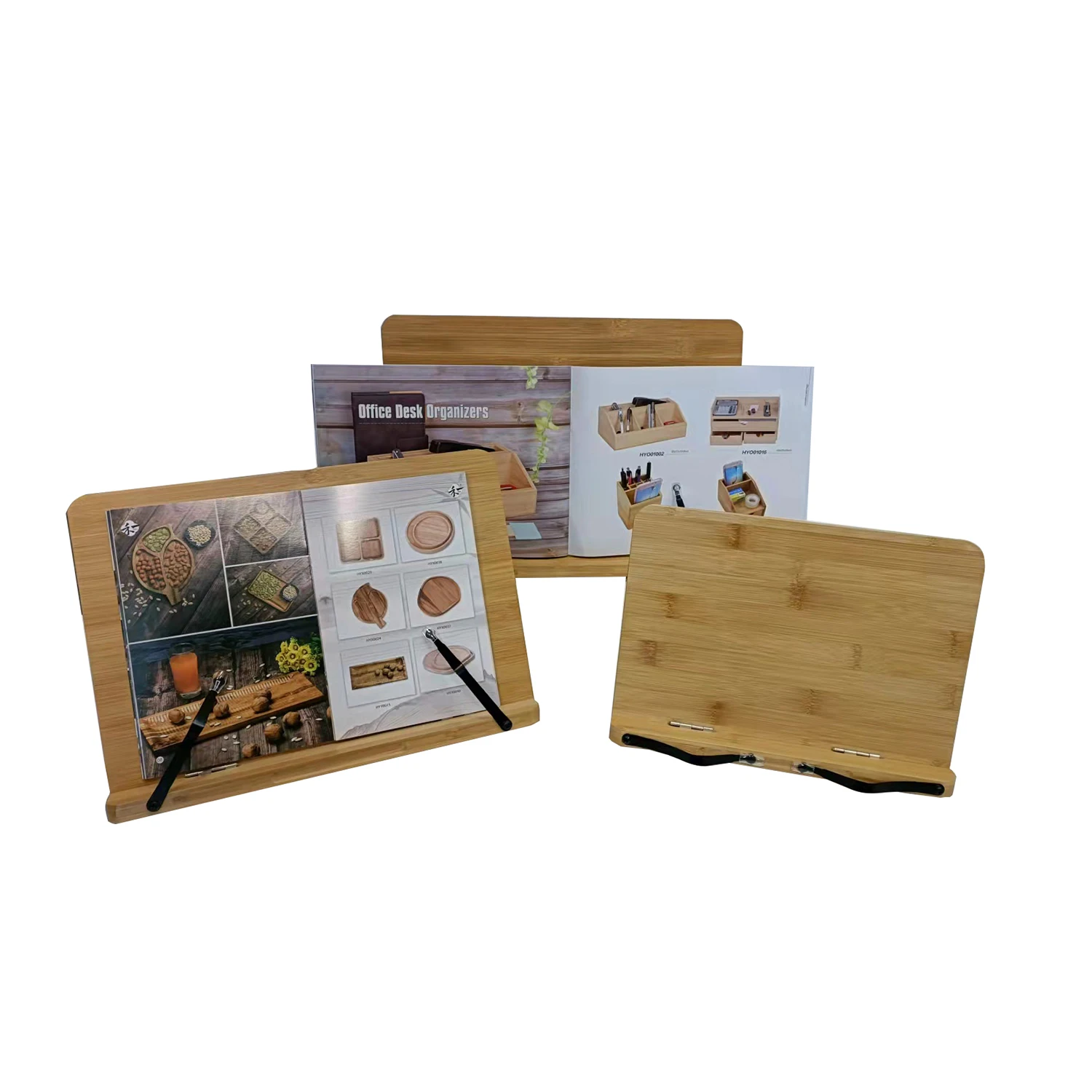 Bamboo Book Stand Adjustable Book Holder Tray and Page Paper Clips-Cookbook Reading Desk Portable Sturdy Lightweight Book stand