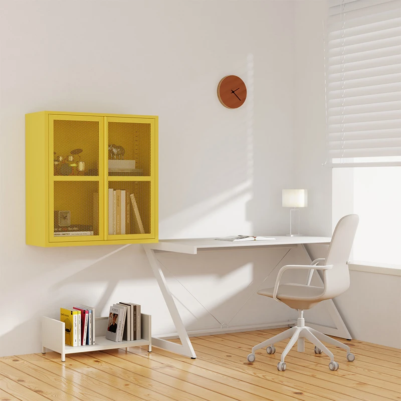 Wall-mounted bookcase modern luxury living room bookshelf cupboard home study 2 door metal cabinet for books and files