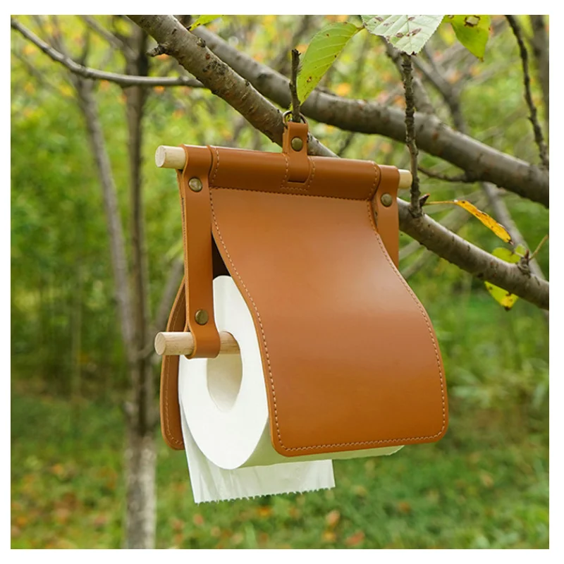 2021 yy Tissue Hanging Holder PU Waterproof Material Round Toilet Paper Hook Holder Case For Camping Home Bathroom Kitchen
