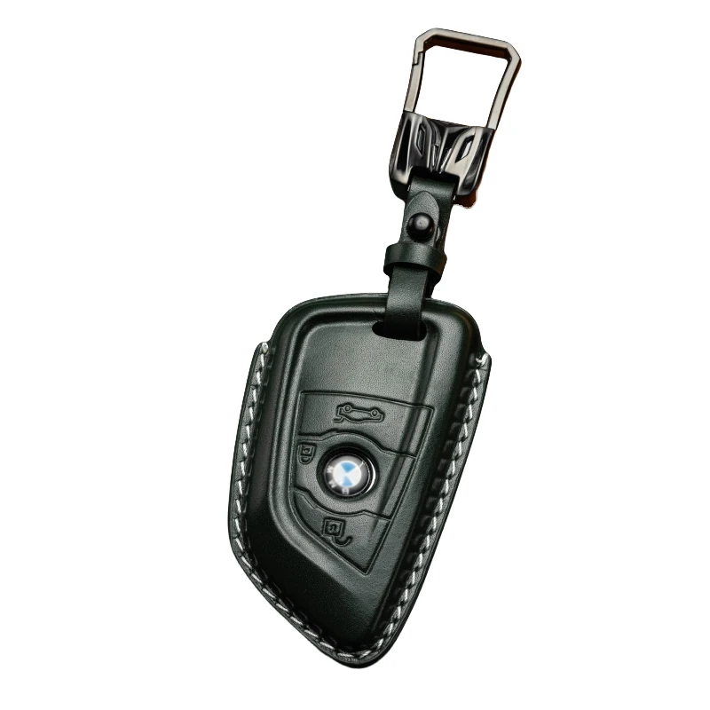 Car key Bag Cow Leather Key Case Remote Control Leather Protective Case Buckle Accessories for BMW