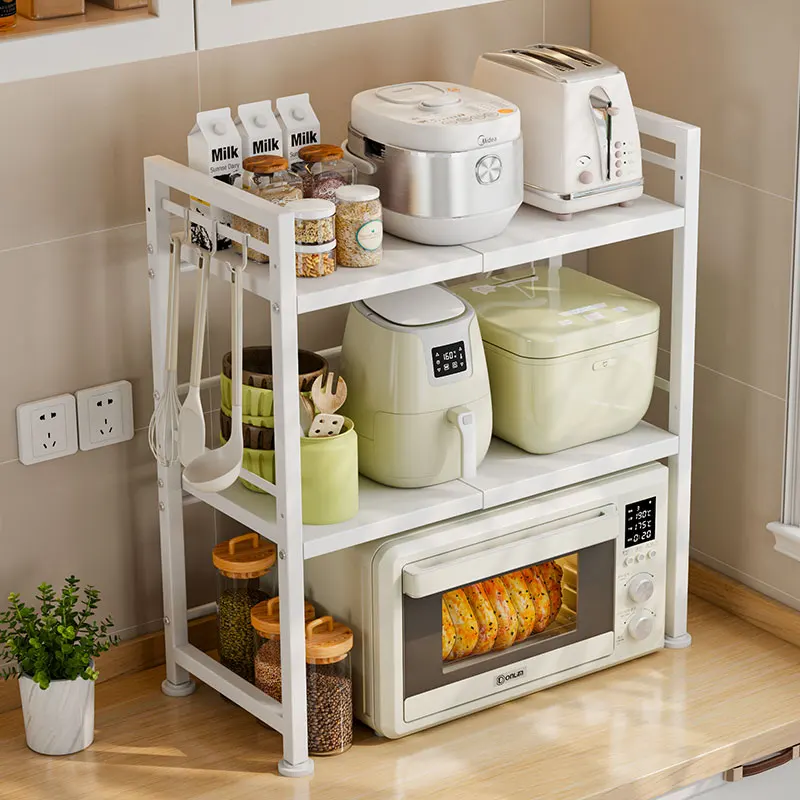 white kitchen desktop scalable height adjustable double layer microwave oven rack countertop toasters pizza oven Storage holder