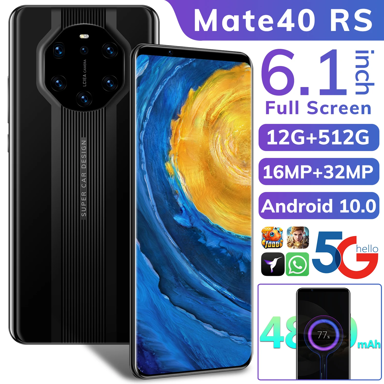  Высокое качество ремесло телефон Mate40 RS MTK6889 10-ядерный 6 1 