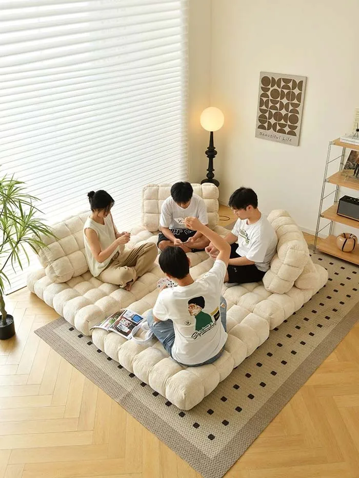 Modern Single Module Tofu Block Sofa Chair Waffle Lazy Sofa for Bedroom or Living Room for Small Apartments