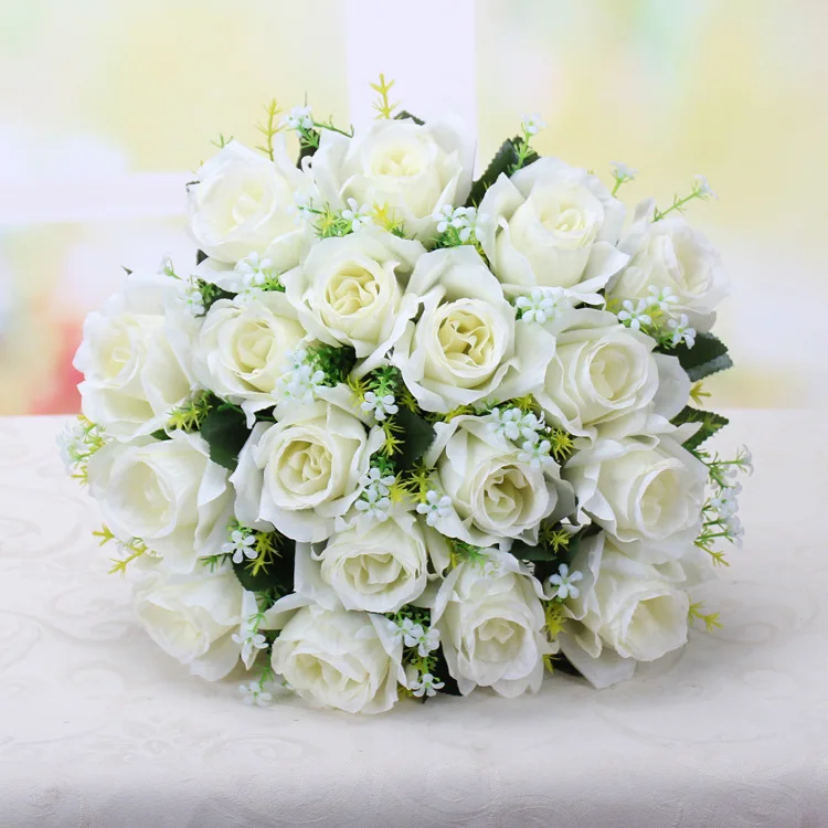 cheap 18 heads artificial  flower rose bouquet Bride holding flowers