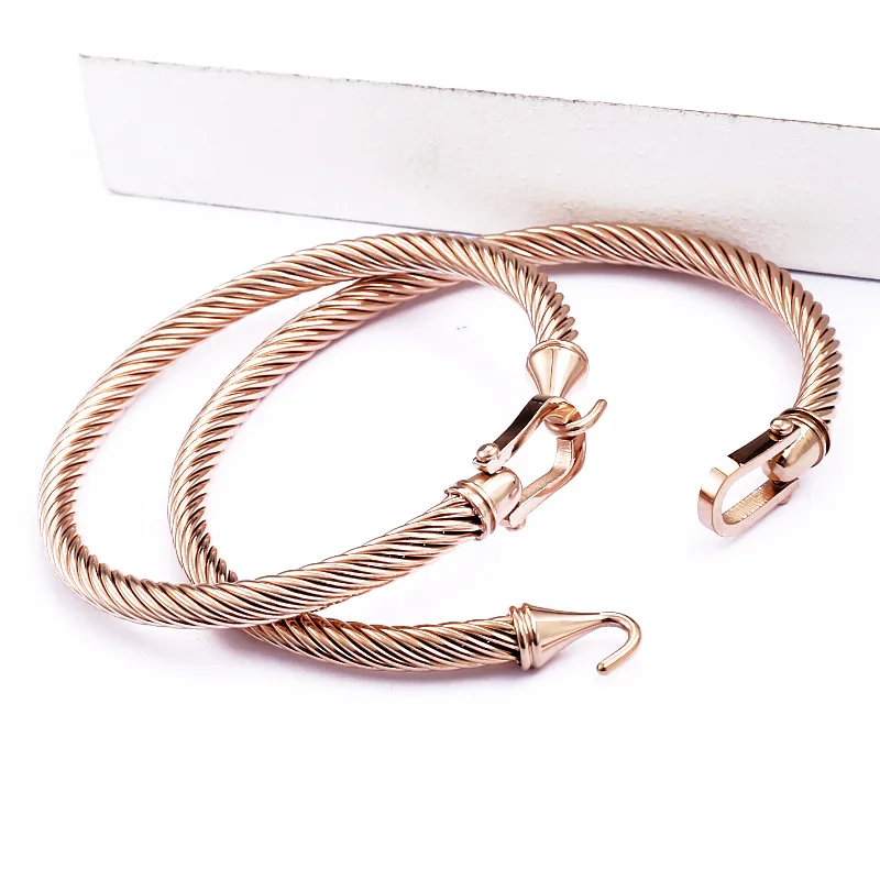 PVD Gold Plated Polished Stainless Steel Clasp Rope Bangle | Nautical Inspired Bracelet Waterproof Hypoallergenic & Non Fade