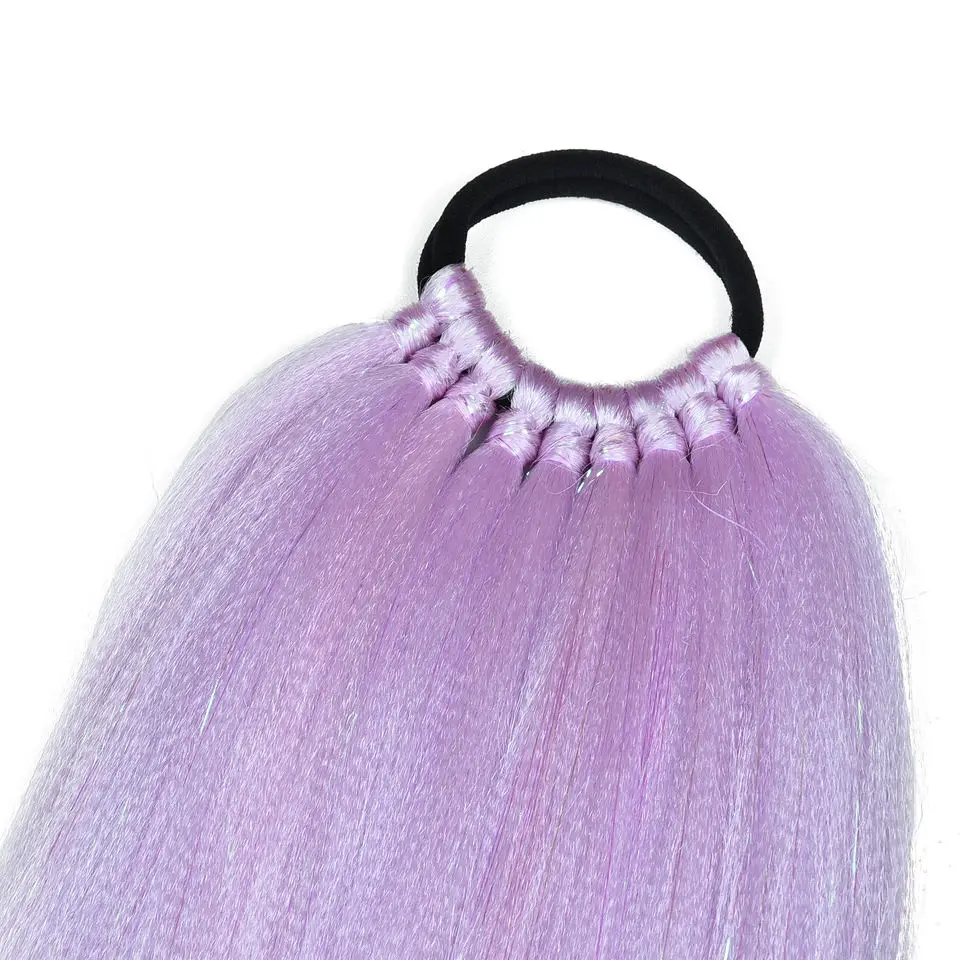 Long Straight Colorful Synthetic Crochet Hair Extensions Pre-Stretched Braiding Hair Mix Tinsel with Pre-Stretched Braiding Hair