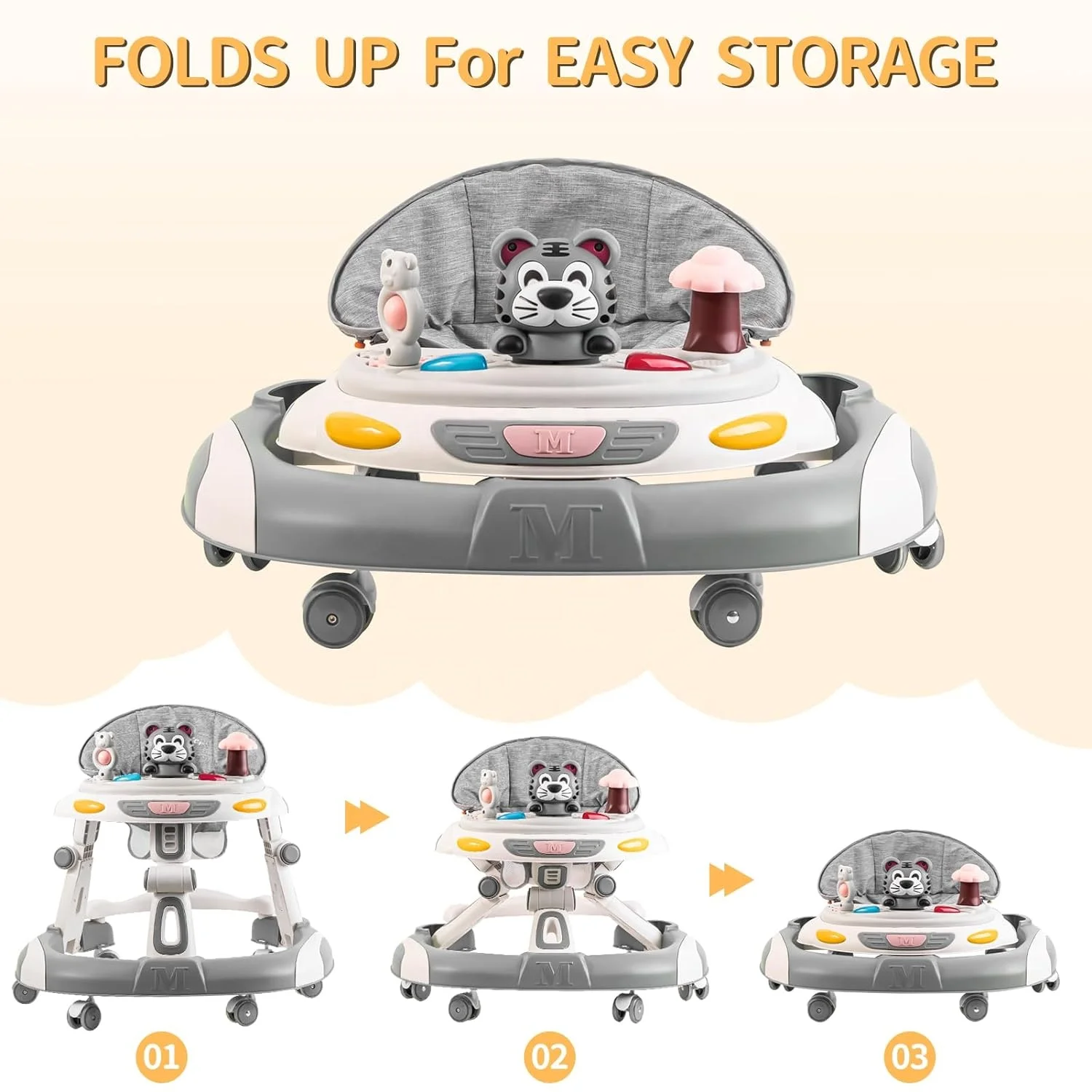 Baby Walker, 4-in-1 Foldable Baby Walkers and Baby Activity Center with Toys Tray Infant Toddler for boys and girls  6-24month