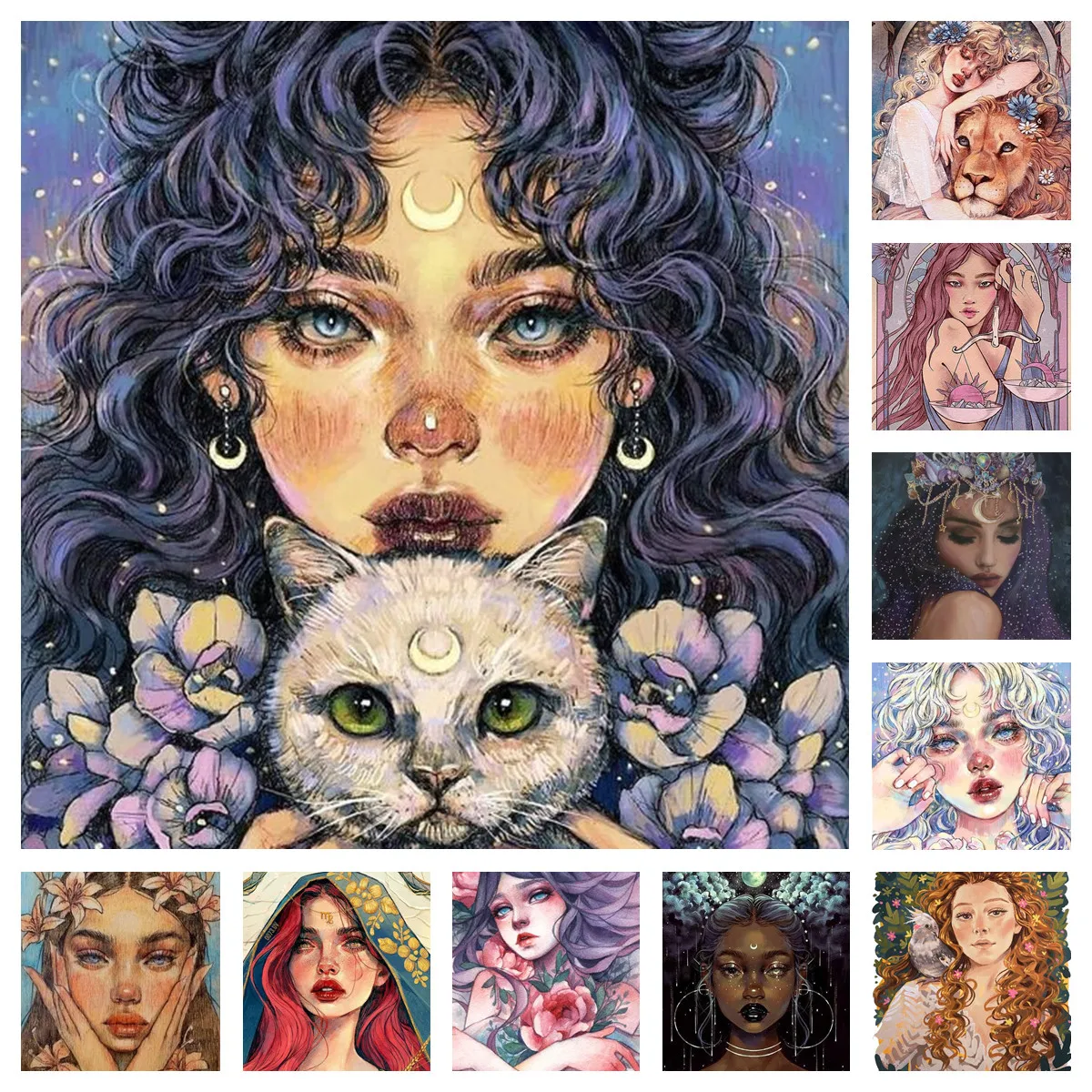 DIY Diamond Painting Magician Moon Goddess Full Square / Round AB Diamond Mosaic Kit Embroidery Decoration Home Decoration