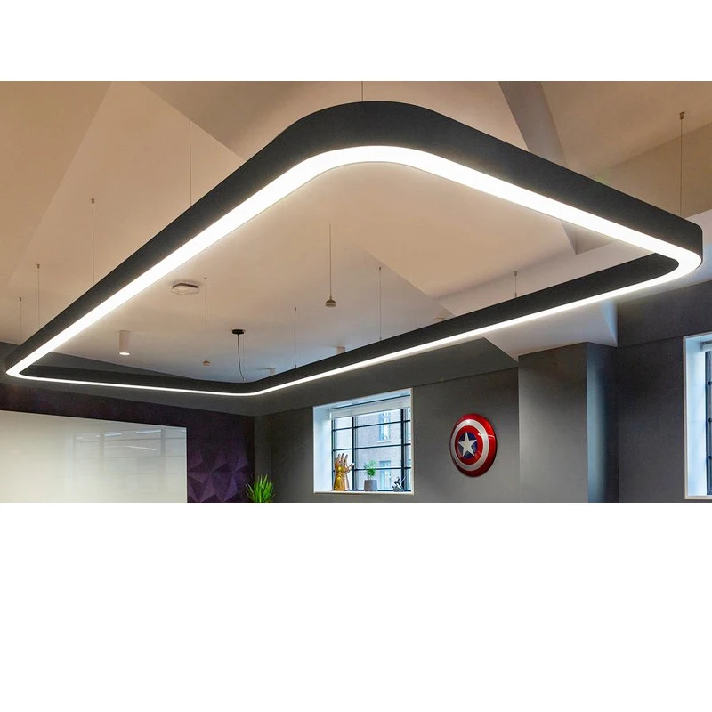 Modern Simple Rectangle LED Linear Chandelier Light 0-10V Dimming Silver Finish Plastic Material Living Room Bulb Included