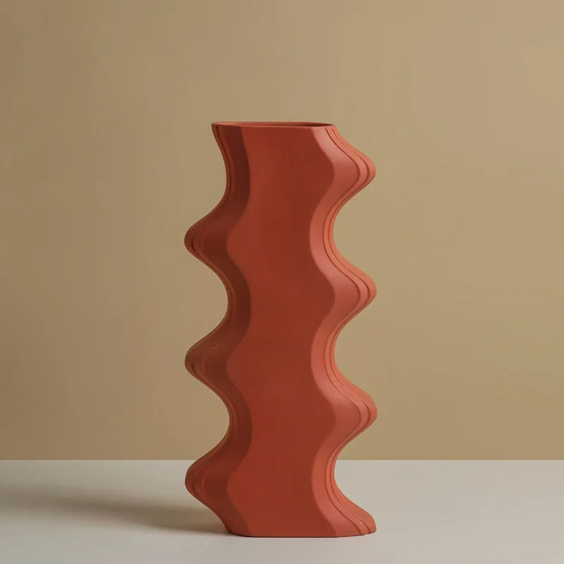 Оптовая продажа, Минималистичная голубая керамическая ваза Klein, Геометрическая ваза в форме волн, дизайнерская декоративная ваза для художественного домашнего декора