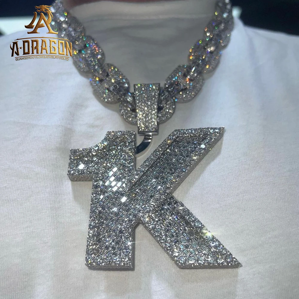 Factory Custom Iced Out VVS Moissanite Lab Diamond Name Chain Pendant Pass Diamond Tester Two-color Electroplating Fine Jewelry