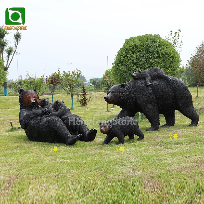 Factory Various Size Resin Fiberglass Outdoor Zoo Decoration Animal Big Black Bear Statue