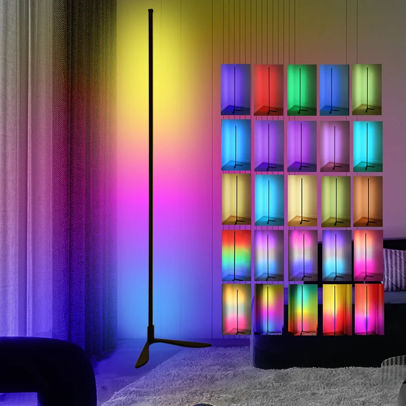 Custom Smart Gaming Lights Living Room Ambient Mood Light RGB Tripod Standing Dimming Led Corner Floor Lamp With Remote App