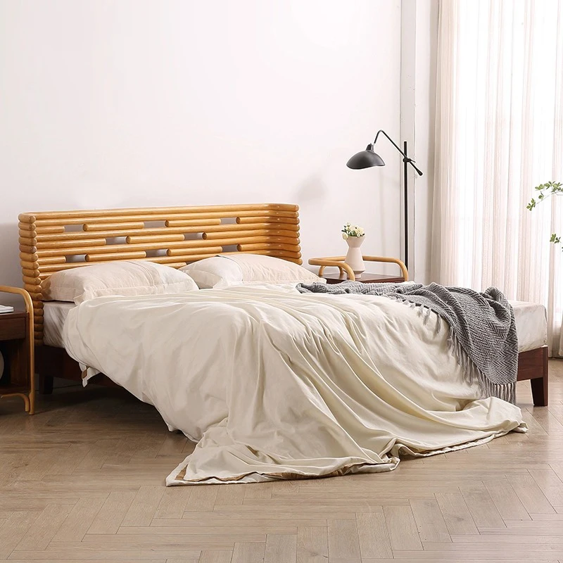Designer Indonesian agate rattan Solid wood bedroom furniture 1.5m1.8m double bed