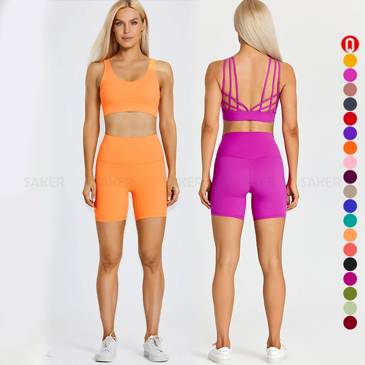 Wholesale 10 spaghetti straps Gym Fitness Sports Bra biker shorts workout activewear two piece set for women