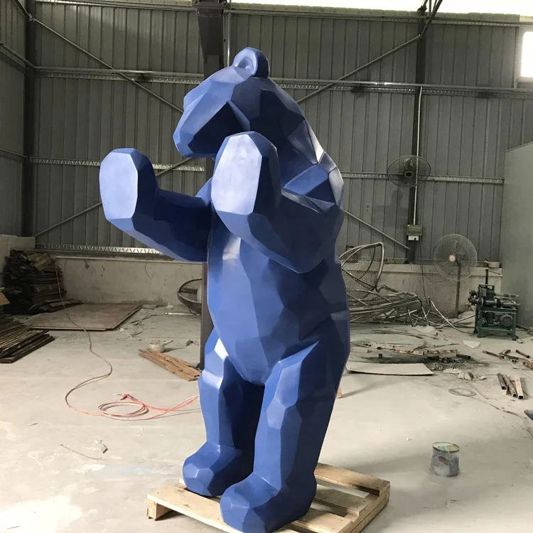 Fiberglass cartoon bear Abstract animal models with geometric shapes Outdoor large sculpture customization Decorative furnishing