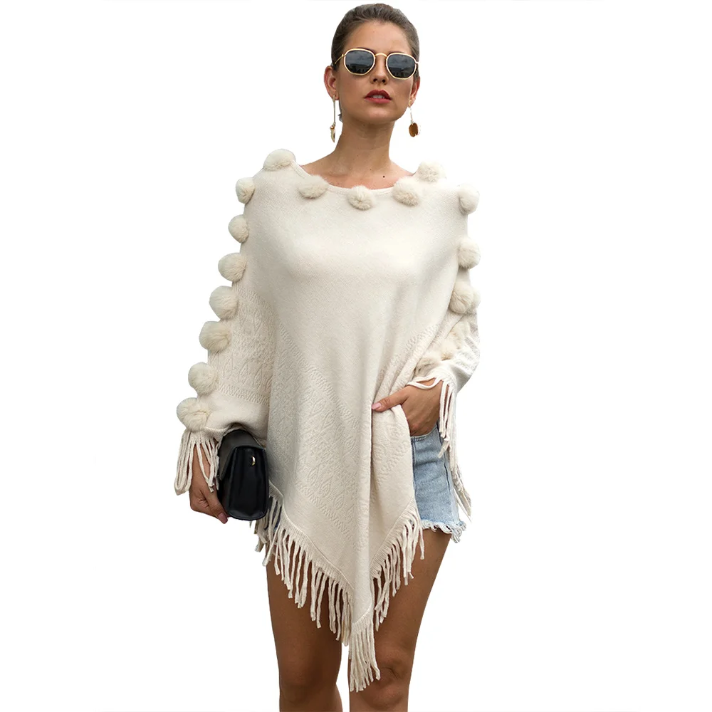 Autumn and winter fringe crochet sweaters women fringe shawl hair ball sweater