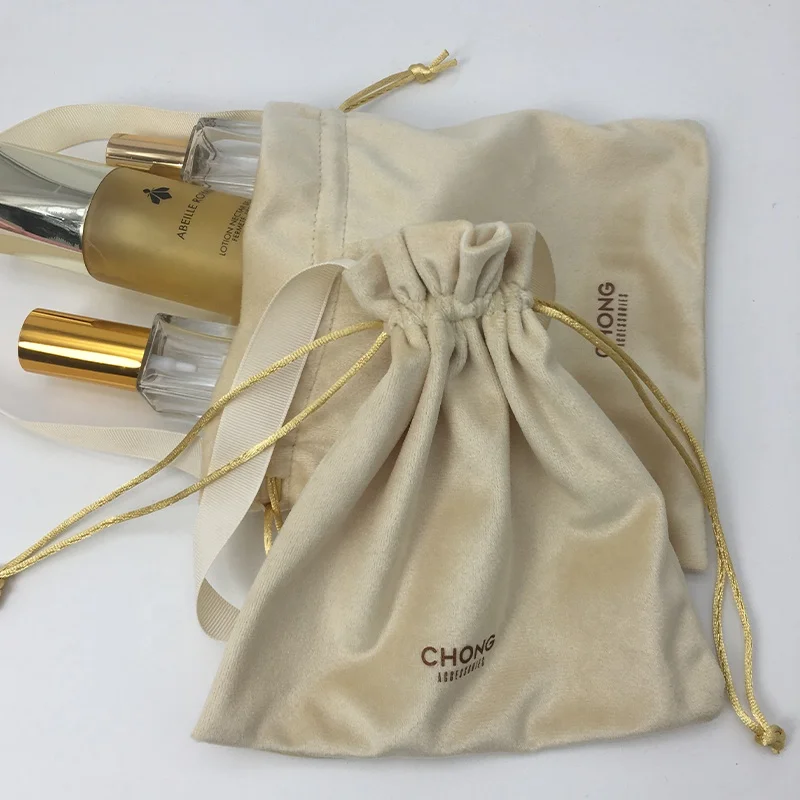 Custom Logo Printed Velvet Pouch Luxury Perfume Jewelry Gift Drawstring Velvet Bags