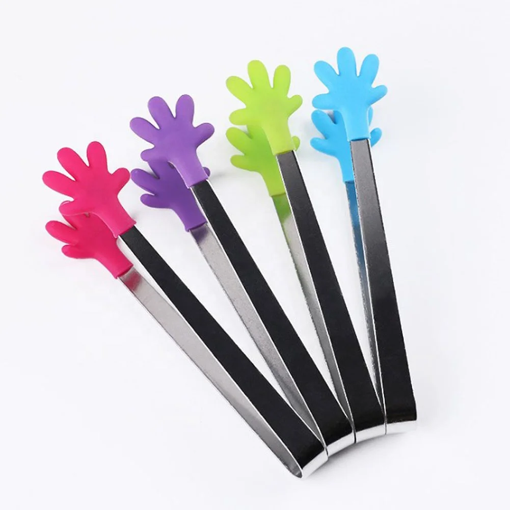 High quality 5.5 inch SS handle funny mini silicone stainless steel cube sugar ice food tongs