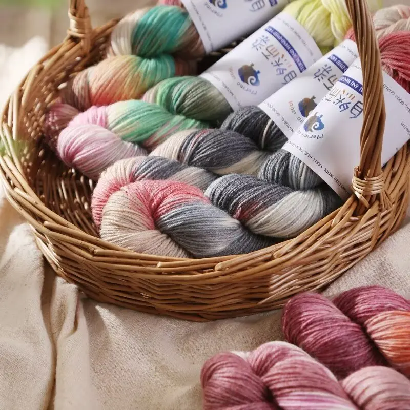 Dimuni Wholesale colorful wool Space dyed crochet yarn cotton hand knitting blended fancy wool yarn