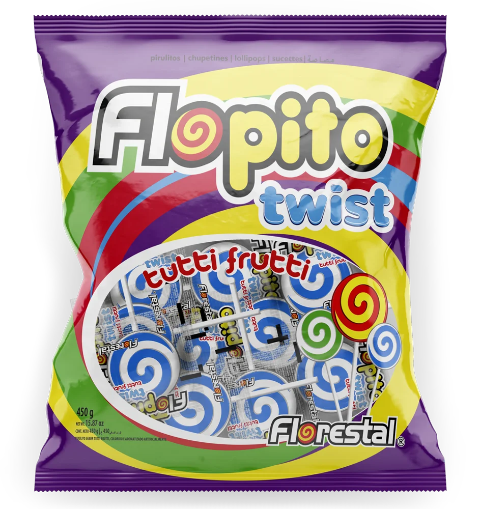 81666 - Flopito Twist White and Blue Tutti Frutti Tongue Tattoo Pops 18g 20x25un