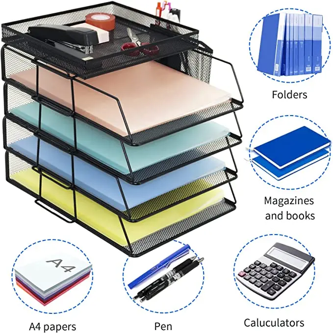 Desk organizers Paper Letter Tray Organizer 4 Tier office supplies Storage Drawer and Pen Holder Desktop File Organizer