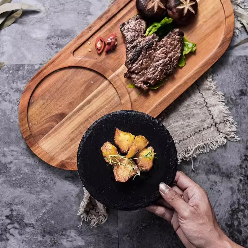 Beef Acacia wood slate western dinner plate oval steak wood tray sushi western food solid wood tray Slate Steak Board Platter
