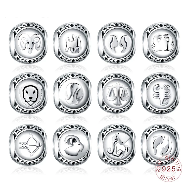 Custom 925 sterling silver zodiac charms bracelet charms for jewelry making