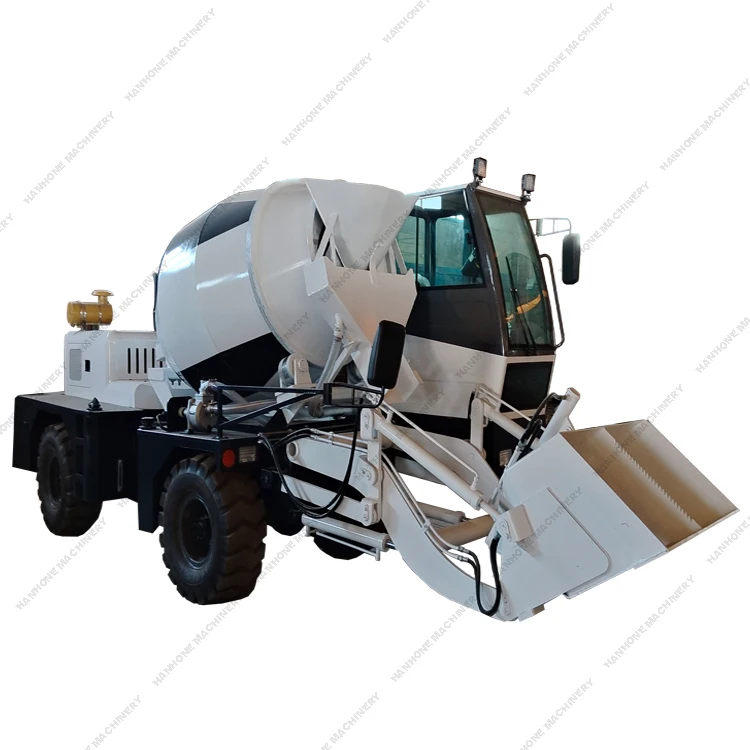 High efficiency automatic weighing mixing mobile concrete mixer with loading hopper, 1500l self propelled concrete mixer
